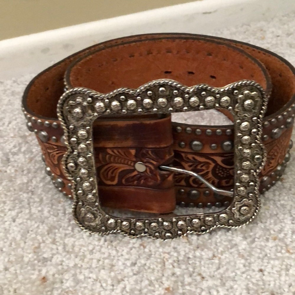 Leather Tooled Western Belt